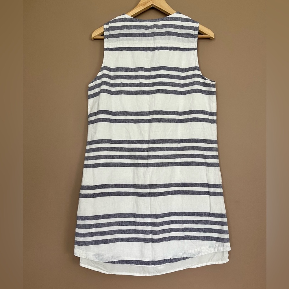 {BeachLunchLounge} Sleeveless Linen Blend Striped Shift Dress - Womens Medium - Picture 4 of 8